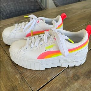 Puma White and Neon Sneakers